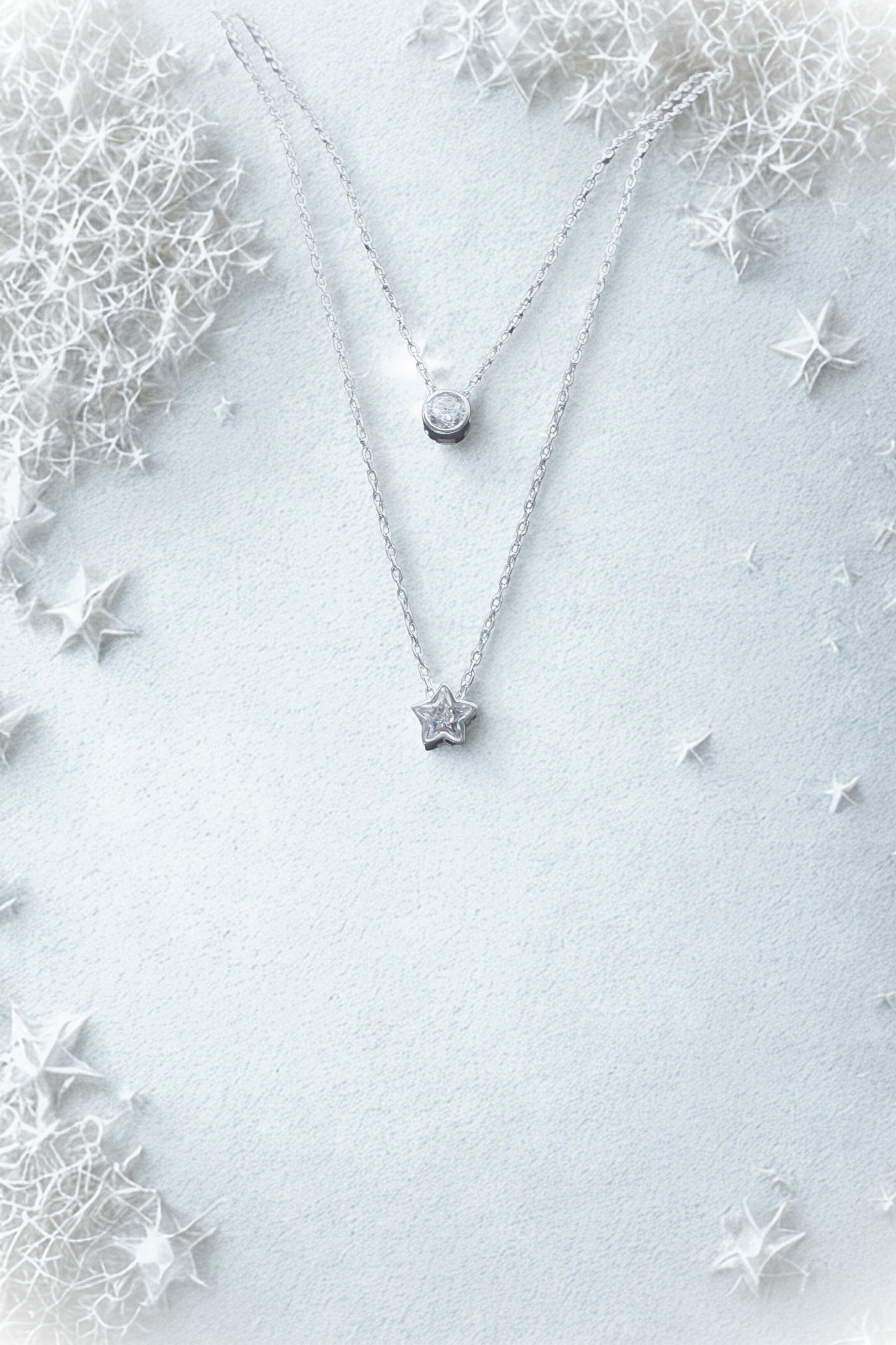 925 Sterling Silver Double Star Crystal Necklace