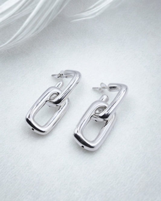 Modernist Geometric Linked Hoop Earrings