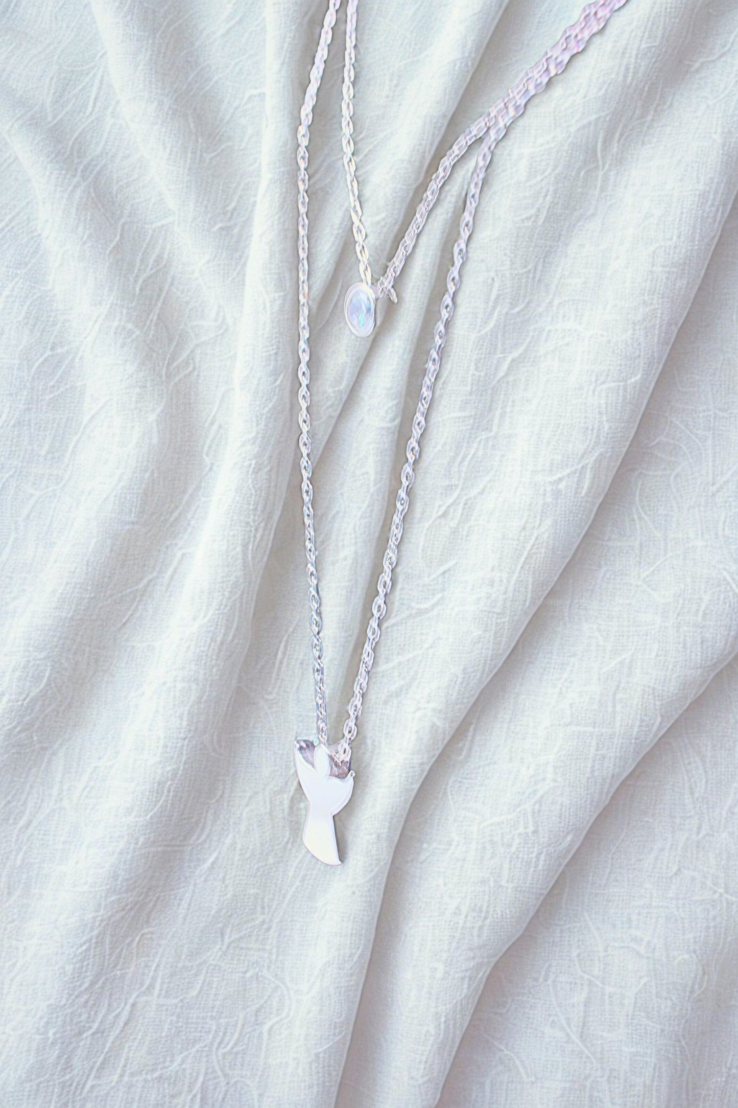 925 Sterling Silver Double Angel Aura Necklace