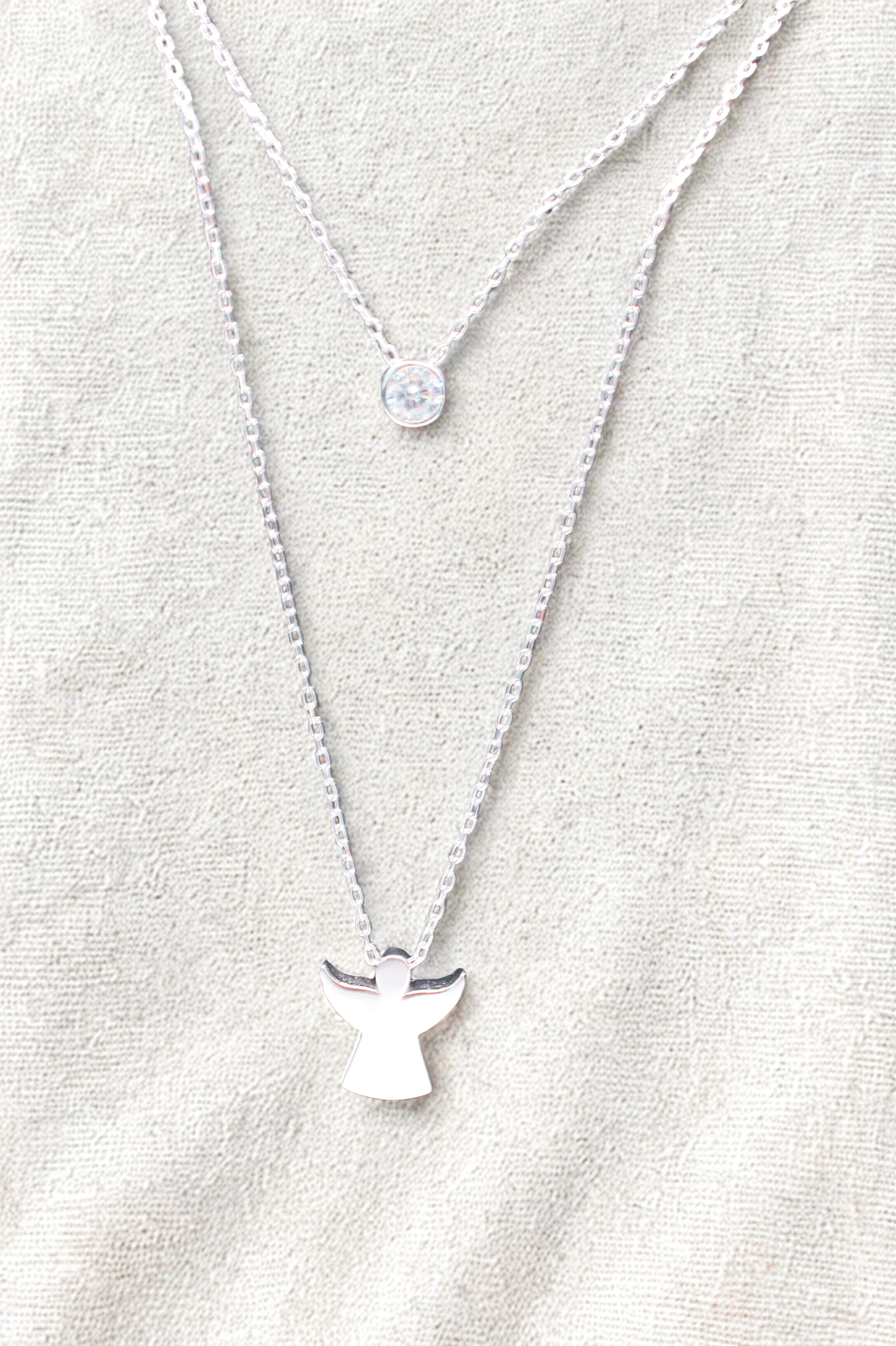 925 Sterling Silver Double Angel Aura Necklace