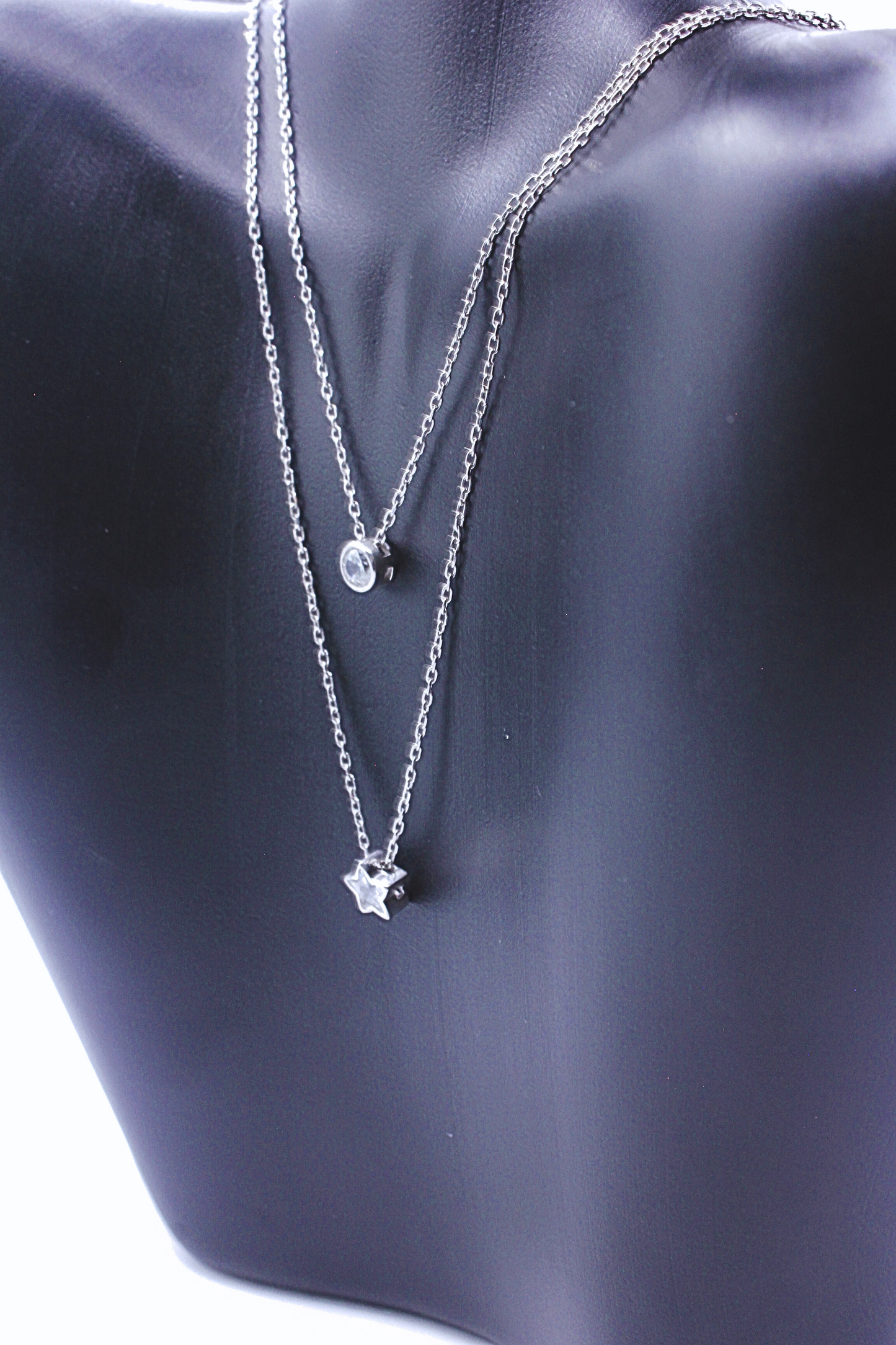 925 Sterling Silver Double Star Crystal Necklace