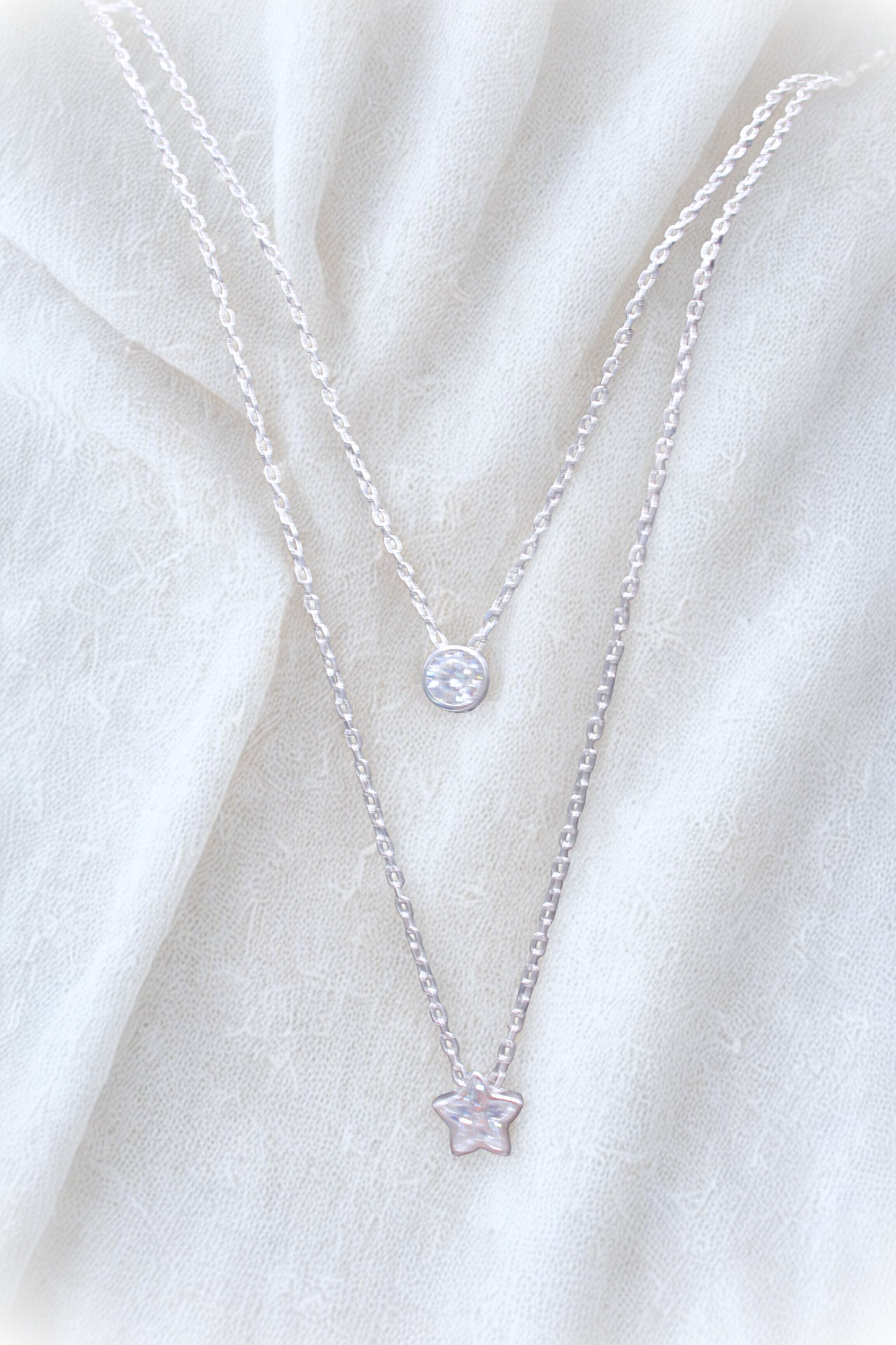 925 Sterling Silver Double Star Crystal Necklace