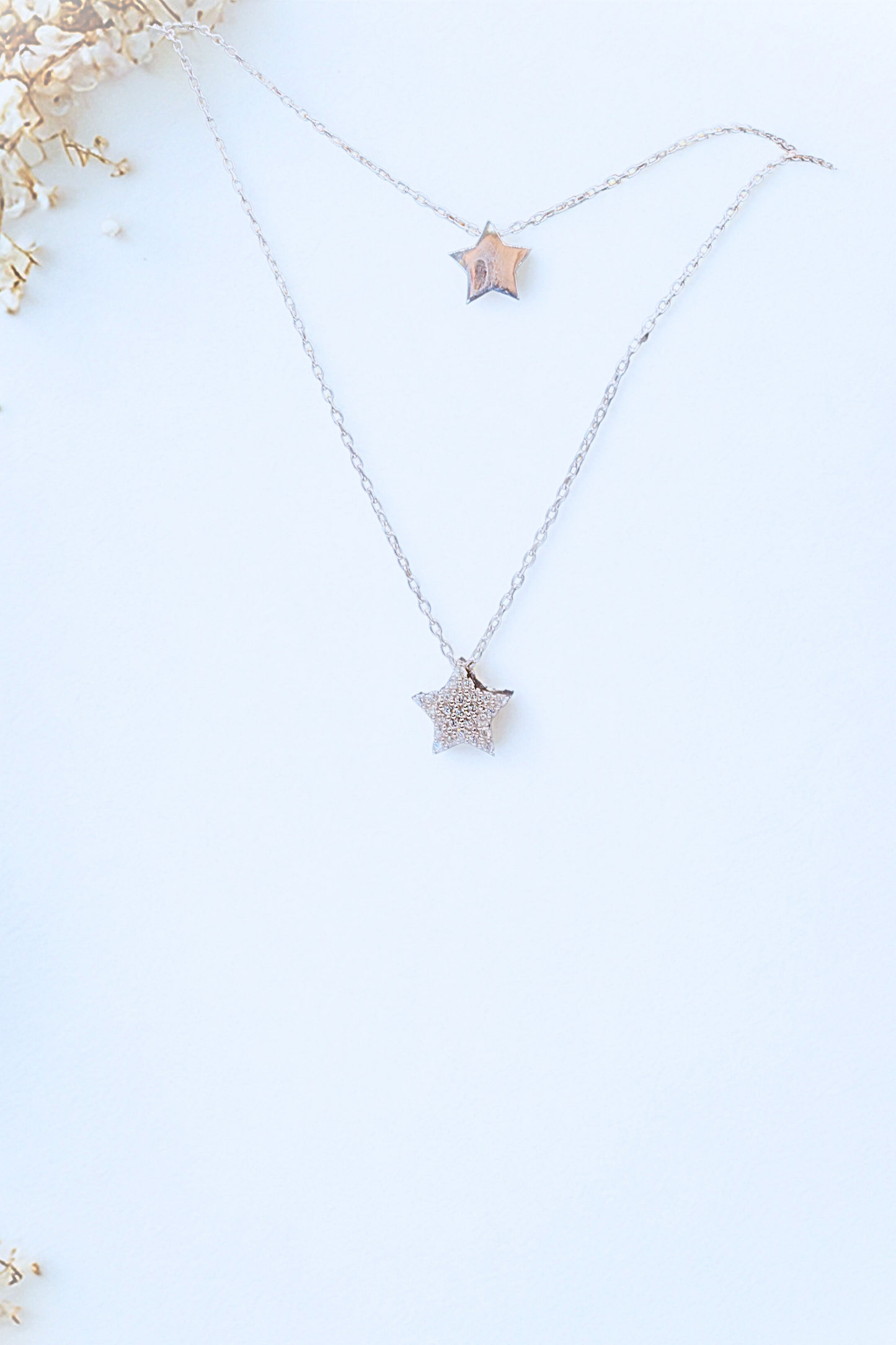 925 Sterling Silver Double Polaris Star Necklace