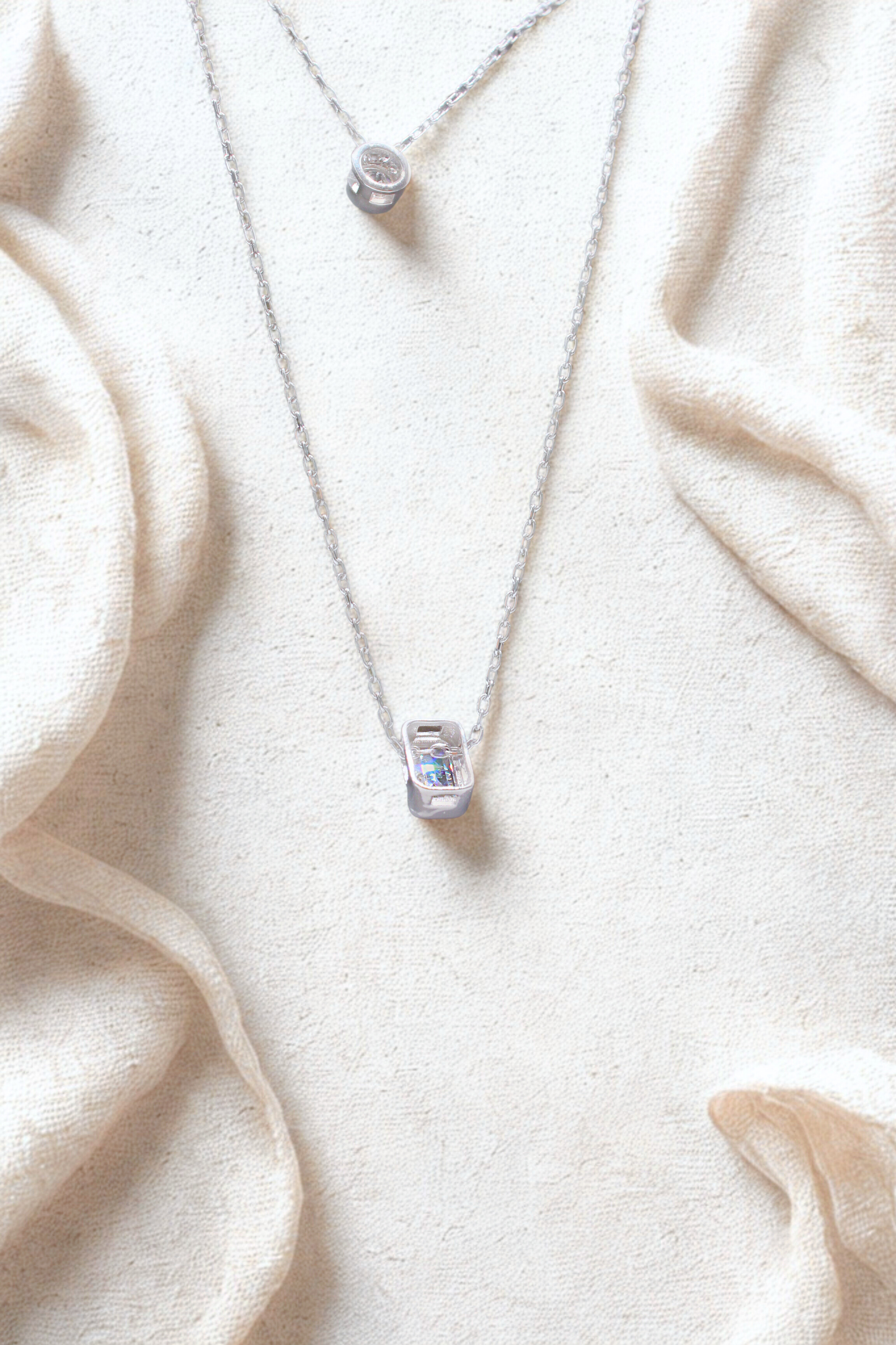 925 Sterling Silver Double Baguette Radiance Necklace