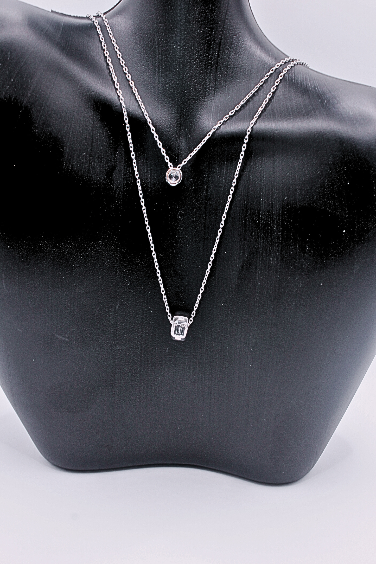925 Sterling Silver Double Baguette Radiance Necklace