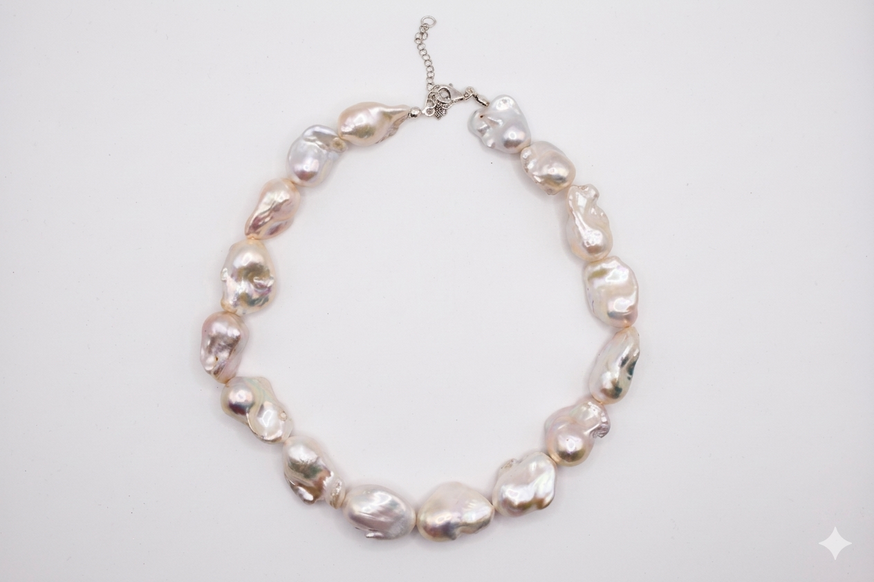 925 Sterling Silver Solo Baroque Pearl Statement Necklace