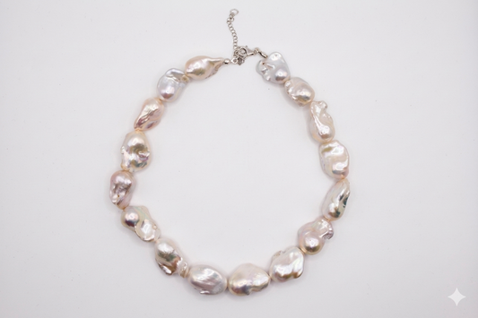 925 Sterling Silver Solo Baroque Pearl Statement Necklace