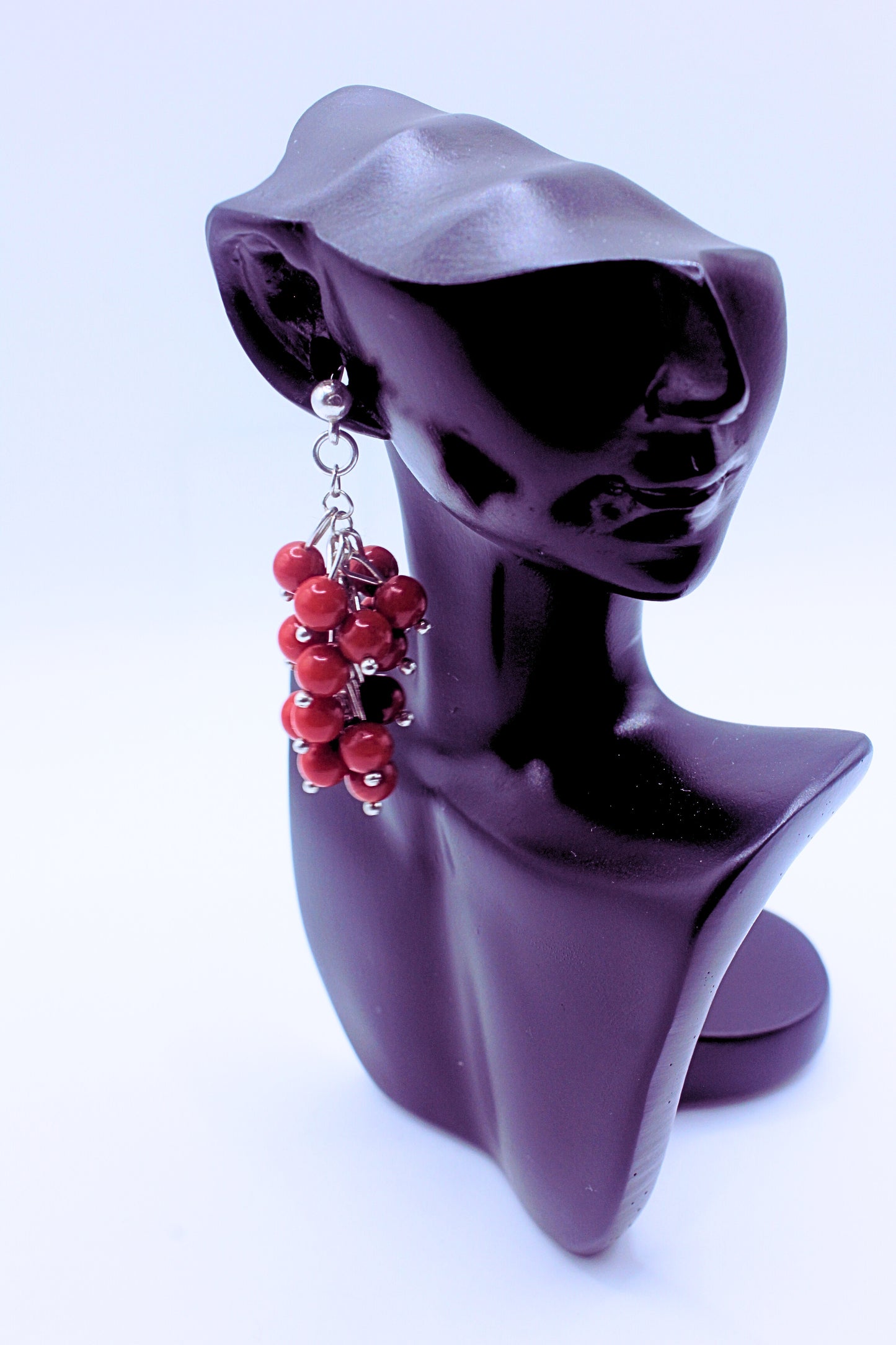 925 Sterling Silver Natural Coral Cluster Dangle Earrings