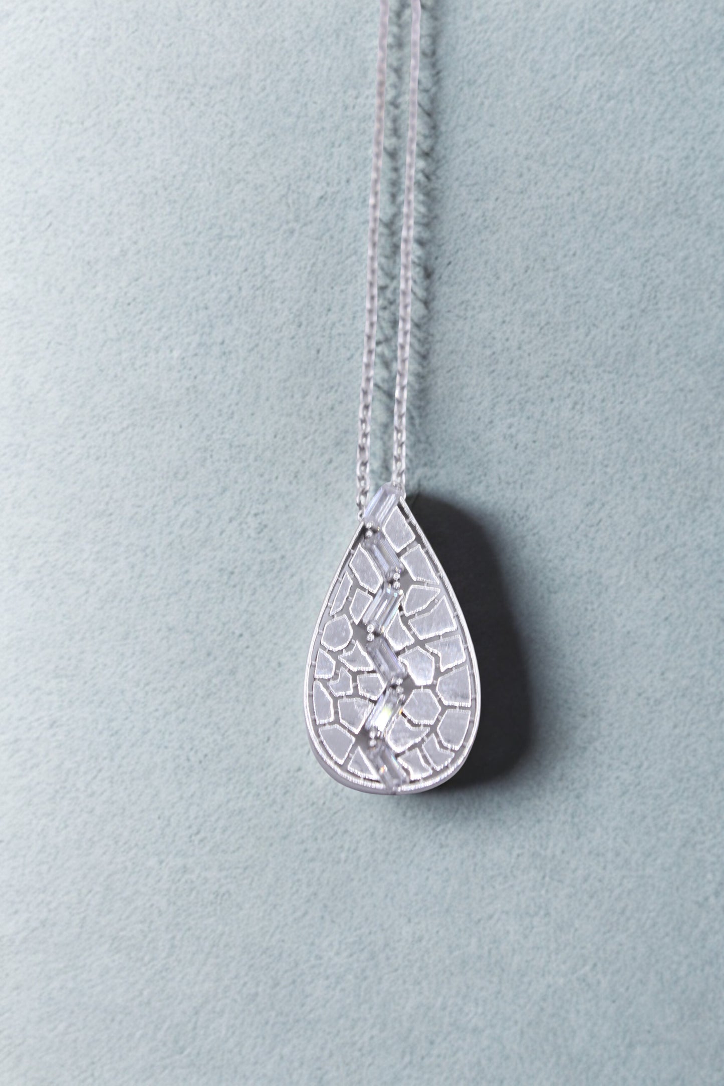 925 Sterling Silver Mosaic Teardrop Baguette Necklace